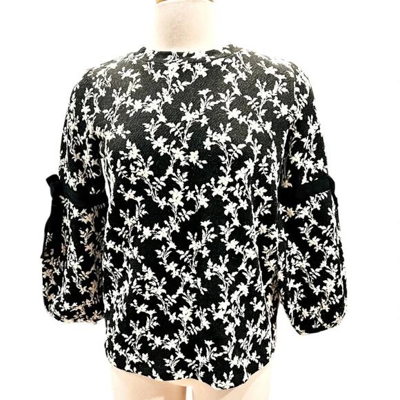 Karl Lagerfeld Black Knit Blouse Ribbon on Sleeve Black Size Smalll - Picture 2 of 8
